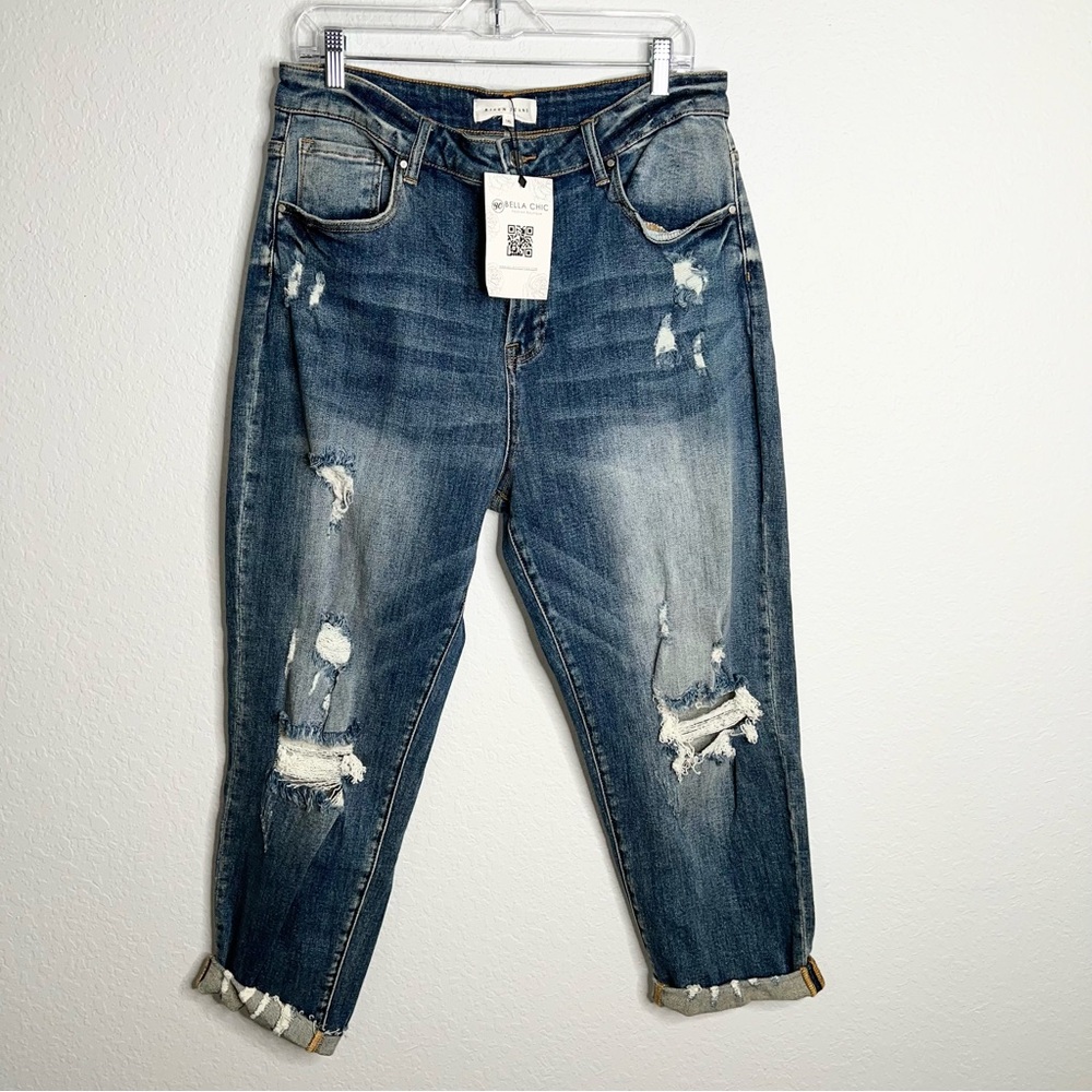 Risen Boyfriend Jeans women’s 1XL Distressed Denim Ankle high rise A2